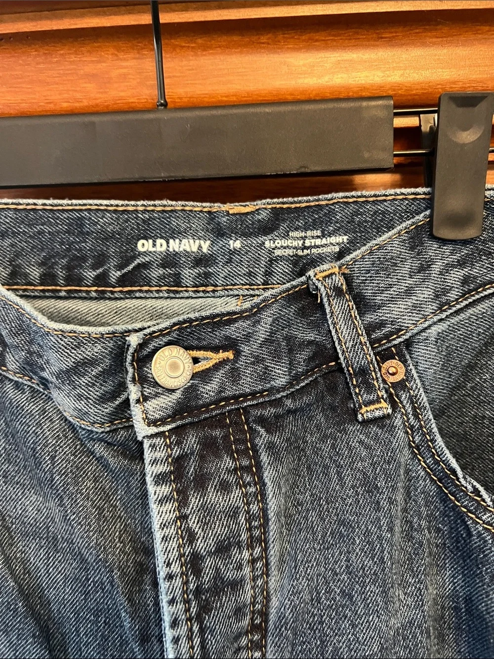 Old Navy Distressed Boyfriend Jeans - Dark Blue Denim - Picture 3 of 5
